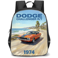 1974 Dodge Challenger RT Backpack School Bag StudentPack - 1974 Dodge Challenger RT On Coastal Highway Illustration Art Poster