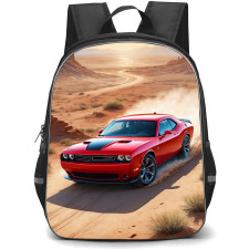 Dodge Challenger SRT Backpack School Bag StudentPack - Dodge Challenger SRT Red On Sunset Desert Background