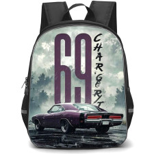 1969 Dodge Charger RT Backpack School Bag StudentPack - 1969 Dodge Charger RT Purple Rear View Illustration Art Poster