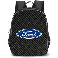 Ford Backpack School Bag StudentPack - Ford Logo On Traditional Black Charcoal Carbon Fiber Background