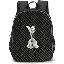 Rolls Royce Spirit of Ecstasy Backpack School Bag StudentPack - Rolls Royce Spirit of Ecstasy Logo On Traditional Black Charcoal Carbon Fiber Background