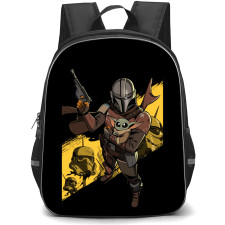 Star Wars The Mandalorian And Grogu Backpack School Bag StudentPack - Star Wars The Mandalorian And Grogu Holding Gun Cute Cartoon Art Poster