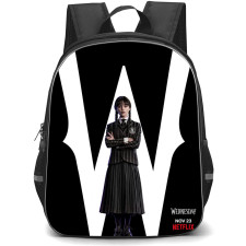 Wednesday Backpack StudentPack - Jenna Ortega Standing In Black White Background Netflix Poster