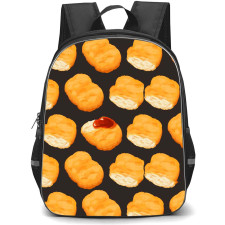 Food Pattern School Backpack StudentPack - Chicken Nugget Vector Pattern Art On Black Background