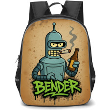 Futurama Bender Backpack School Bag StudentPack - Bender Smoking And Beer Graffiti Poster