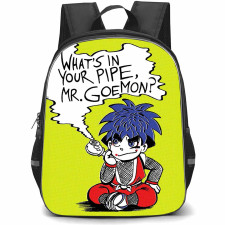 Ganbare Goemon Backpack School Bag StudentPack - Ganbare Goemon Whats In Your Pipe Cartoon Art On Green Background