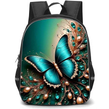 Girlish Backpack StudentPack - Girlish Teal Butterfly With Gemstone