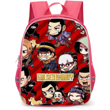 Golden Kamuy Backpack School Bag StudentPack - Golden Kamuy Characters Chibi Pattern Art On Red Background