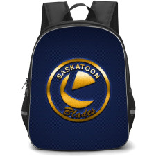 Saskatoon Blades Backpack School Bag StudentPack - Logo In Gold And Blue Background