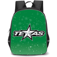 Texas Stars Backpack School Bag StudentPack - Logo Snow Flakes In Green Background