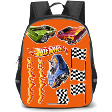 Hot Wheels Let?s Race Backpack Student Pack - Flames Green Maroon Blue Race Flags
