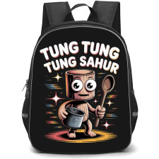Italian Brainrot Tung Tung Tung Sahur Backpack StudentPack - Tung Tung Tung Sahur Retro Cartoon Art On Black Background