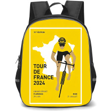Le Tour De France Backpack School Bag StudentPack - Le Tour De France 2024 111th Edition Grand Depart Florence Minimalist Art Yellow Background