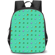 Minecraft Backpack StudentPack - Minecraft Items Pattern In Aqua Background
