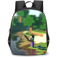 Minecraft Steve Backpack StudentPack - Steve Fishing On The Lake