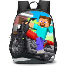 Minecraft Steve Backpack StudentPack - Steve Riding A Motorcycle