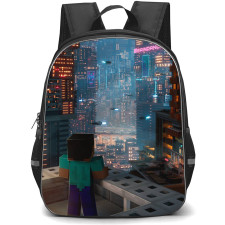 Minecraft Steve Backpack StudentPack - Steve Rooftop In Distopian City