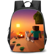 Minecraft Backpack StudentPack - Steve And Wolf Sitting In Sunset