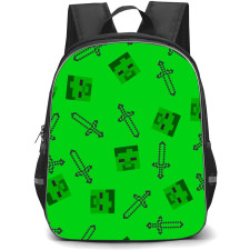 Minecraft Backpack StudentPack - Zombies Sword Pattern In Green Background