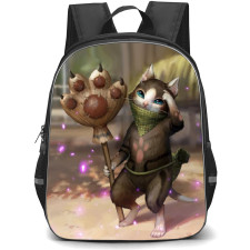 Monster Hunter Felyne Backpack Student Pack - Felyne Holding Broom 3D Illustration