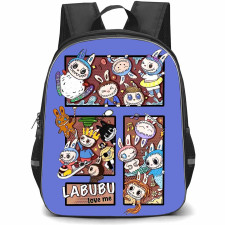 The Monsters Labubu Pop Mart Backpack StudentPack - The Monsters Labubu Love Me Stickers On Purple Background