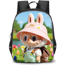 The Monsters Labubu Backpack School Bag StudentPack - Wearing Bag Pink Hat Portrait