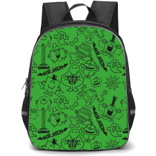 Mr Men Little Miss Backpack StudentPack - Mr Men Little Miss Pattern Art On Green Background