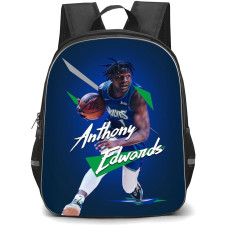 NBA Anthony Edwards Backpack StudentPack - Anthony Edwards Dribbling Portrait On Blue Background