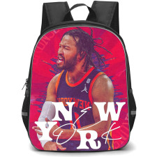 NBA Jalen Brunson Backpack StudentPack - Jalen Brunson 11 New York Knicks Candid Photo On Red Graphic Background