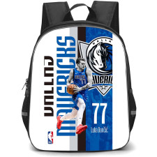 NBA Luka Doncic Backpack StudentPack - Luka Doncic Dribbling On Word Art Maverick Background