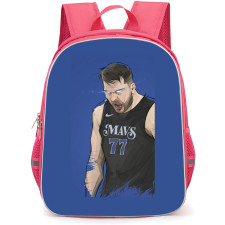 NBA Luka Doncic Backpack StudentPack - Luka Doncic Glow Eyes Sketch Art On Blue Background