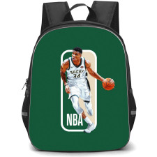 NBA Giannis Antetokounmpo Backpack StudentPack - Giannis Antetokounmpo Dribbling On NBA Logo Green Background