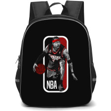 NBA Allen Iverson Backpack StudentPack - Allen Iverson Dribbling On NBA Logo Black Background