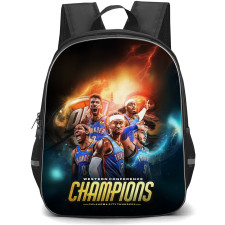 NBA Oklahoma City Thunder Backpack School Bag StudentPack - Oklahoma City Thunder Team 2025 Champions with Black Orange Blue Background