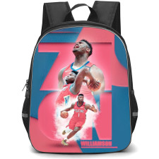 NBA Zion Williamson Backpack StudentPack - Zion Williamson Dribbling On Pink Blue Background