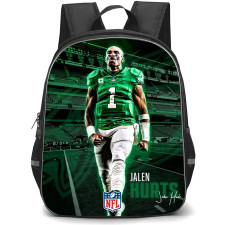 NFL Jalen Hurts Backpack StudentPack - Jalen Hurts 1 Philadelphia Eagles Standing On Green Effect Background