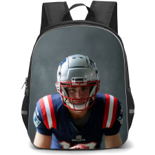 NFL New England Patriots Backpack School Bag StudentPack - New England Patriots Drake Maye Focused Close Up Portrait Grey Background