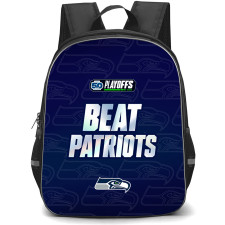 NFL Seattle Seahawks Backpack School Bag StudentPack - Seattle Seahawks Beat Patriots Playoffs Monomark Blue Background