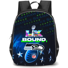 NFL Seattle Seahawks Backpack School Bag StudentPack - Seattle Seahawks Super Bowl LX Bound Logo with Blue and Green Football and Stars