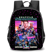 NFL Seattle Seahawks Backpack School Bag StudentPack - Seattle Seahawks Super Bowl LX Champions Pink Confetti with Black Background