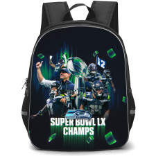 NFL Seattle Seahawks Backpack School Bag StudentPack - Seattle Seahawks Seattle Seahawks Super Bowl LX Champs Flag 12 Navy Background Commemorative