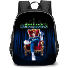 NFL Seattle Seahawks Backpack School Bag StudentPack - Seattle Seahawks Sam Darnold Sitting on Throne Illustration with Lombardi Trophy and City Silhouette