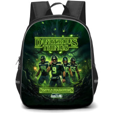 NFL Seattle Seahawks Backpack School Bag StudentPack - Seattle Seahawks Seahawkins "Dangerous Things" Stranger Things Parody