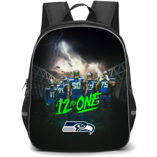 NFL Seattle Seahawks Backpack School Bag StudentPack - Seattle Seahawks Team Portrait with "12 as ONE" Slogan and Thunder Background