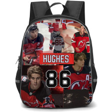 NHL Jack Hughes Backpack School Bag StudentPack - Jack Hughes New Jersey Devils Red Black Hockey Collage