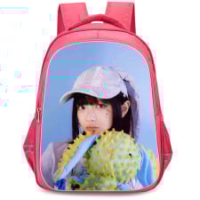 New Jeans Hanni Backpack StudentPack - Hanni Holding Bunny On Blue Background