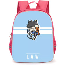 One Piece Law Backpack StudentPack - Law Chibi Eating Rice Ball Blue Blackground