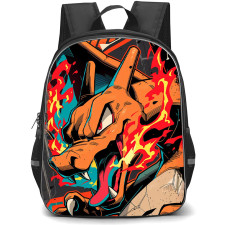 Pokemon Charizard Backpack School Bag StudentPack - Pokemon Charizard With Vibrant Fire Flying Illustration Art Poster