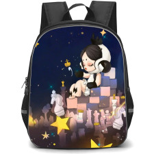 Pop Mart Skull Panda Backpack StudentPack - Skull Panda Sitting On Chessboard Illustration