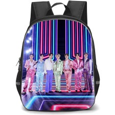 BTS Backpack School Bag StudentPack - BTS At American Music Awards Neon Lighting Background